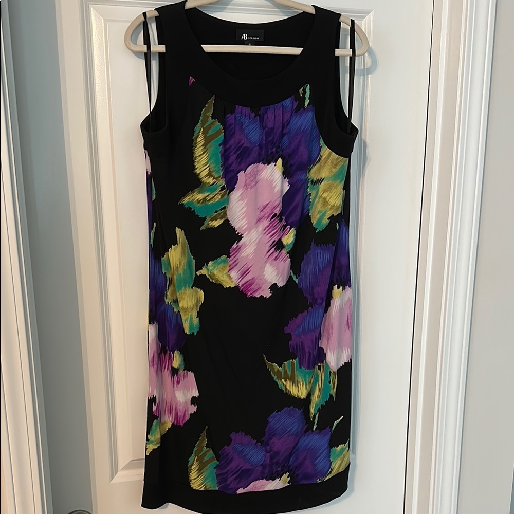 AB Studio Black and Purple Sheath Mini Dress